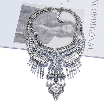 Alloy Crystal Rhinestone Teardrop Trible Floral Chunky Bib Necklaces for Women FS-WGFFCE0-01-1