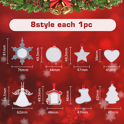 8 Sets 8 Styles Christmas Theme Sublimation Blank Alloy Pendant Decorations DIY-FH0005-64-1