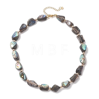 Natural Abalone Shell/Paua Shell Nuggets Beaded Necklaces NJEW-JN05972-1