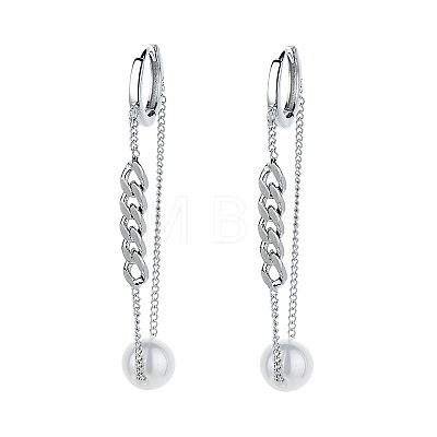 925 Sterling Silver Round with Curb Chain Hoop Earrings FS-WG0D558-01-1