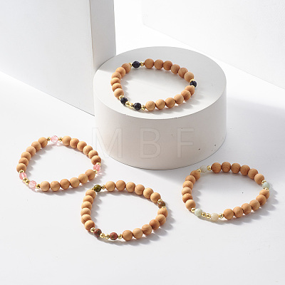 Natural Wood & Gemstone Beaded Stretch Bracelet BJEW-JB07820-1