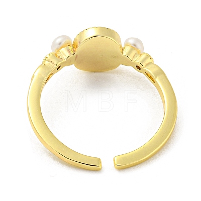 Natural Pearl Flower Open Cuff Ring RJEW-H220-27G-1