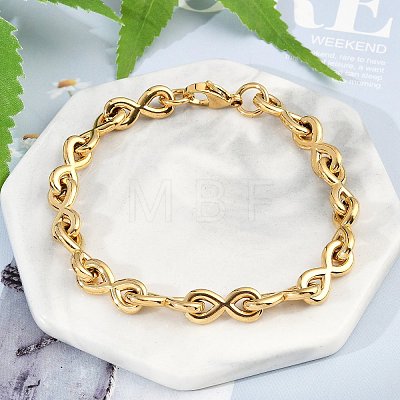 304 Stainless Steel Infinity Link Chain Bracelets for Women Men BJEW-F488-53D-G-1