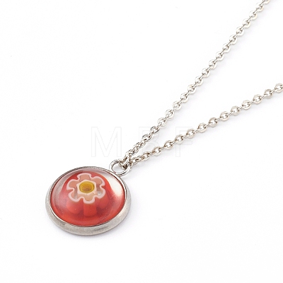 Handmade Millefiori Glass Pendant Necklaces NJEW-JN03343-1