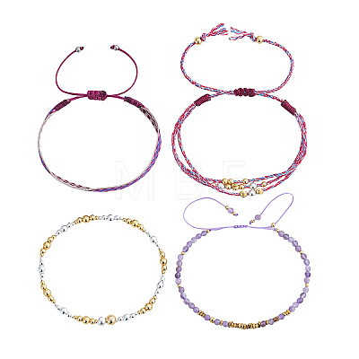 Adjustable Natural Amethyst Bead Braided Bracelet Sets QC4943-2-1