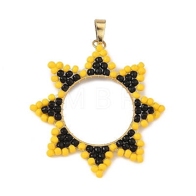 Brass & Glass Seed Beaded Pendants PALLOY-MZ01373-01-1