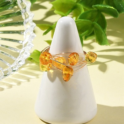 Natural Amber Finger Rings RJEW-JR01080-1
