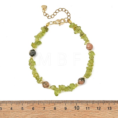 2Pcs 2 Styles Natural Aquamarine & Green Rutilated Quartz & Apatite & Peridot Round and Chip Beaded Bracelet Sets with 304 Stainless Steel End Chains BJEW-JB14339-1