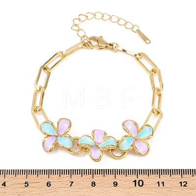 304 Stainless Steel Enamel Flower Link Bracelets for Women BJEW-Z160-02G-01-1