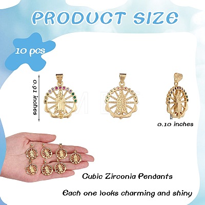 10Pcs Rack Plating Brass Micro Pave Cubic Zirconia Pendants KK-SZ0001-78-1