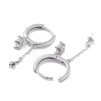 Rhodium Plated 925 Sterling Silver with Cubic Zirconia Hoop Earring Findings EJEW-B038-14P-1