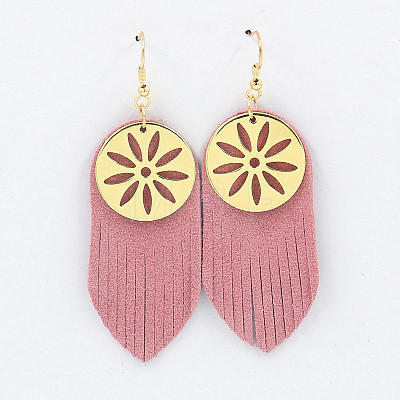 Bohemian Alloy & Sheepskin Tassel Dangle Earrings FS-WG1C262-03-1