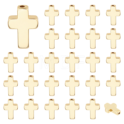 30Pcs Cross Brass Beads KK-ME0002-39-1