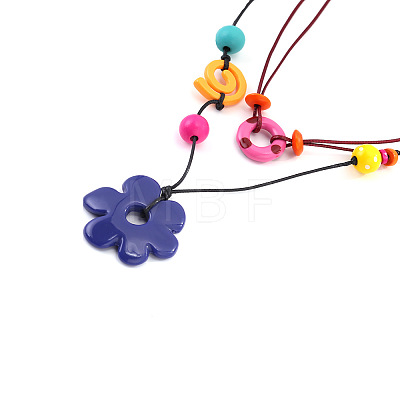 Resin and Wood Flower Conch Shape Pendant Waxed Cord Double Layer Necklaces for Women WG7D97B-01-1