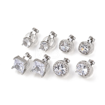 Brass Micro Pave Clear Cubic Zirconia Cuff Earrings EJEW-Z148-01P-1