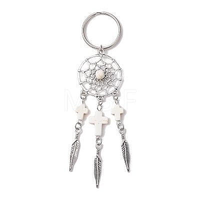 Woven Net/Web with Feather Alloy Gemstone Keychain KEYC-JKC01180-02-1