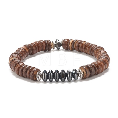 Coconut & Synthetic Hematite Stretch Bracelet BJEW-JB07990-1