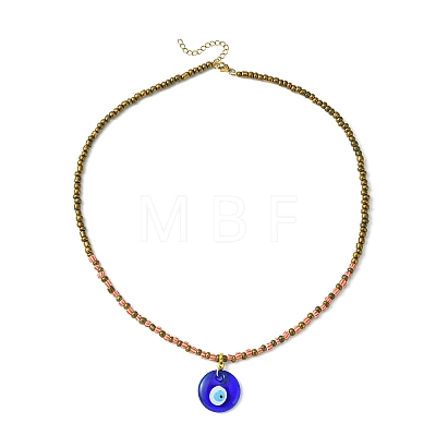 Handmade Evil Eye Lampwork Pendant Necklace with Glass Seed Beaded Chains for Women NJEW-JN04418-1