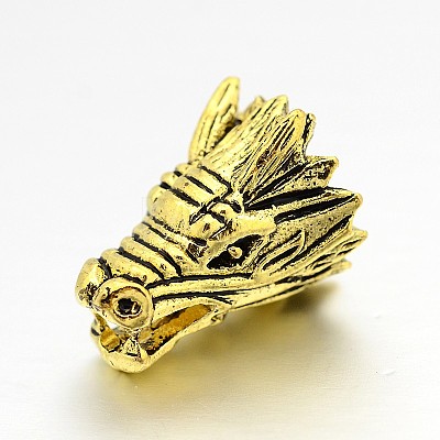 Tibetan Style Alloy Animal 3D Dragon Head Beads PALLOY-A063-04AG-1