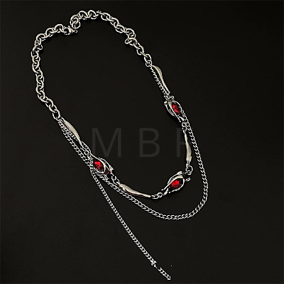 304 Stainless Steel & Alloy Rhinestone Pendant Double Layer Necklaces for Men WG6C11B-01-1