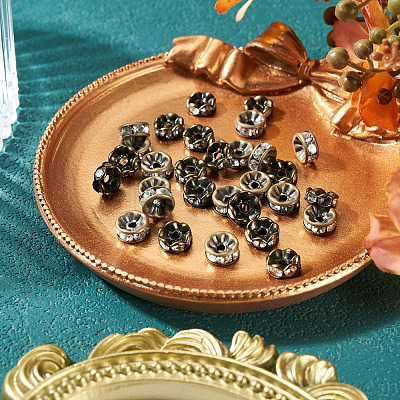 30Pcs 2 Styles Brass Rhinestone Rondelle Space Beads RB-TADJ0001-02-1
