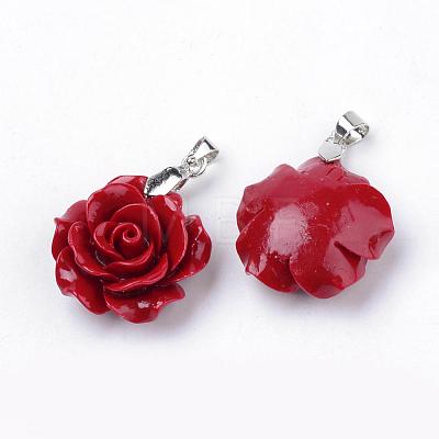 Dyed Synthetic Coral Pendants CORA-S023-17-1