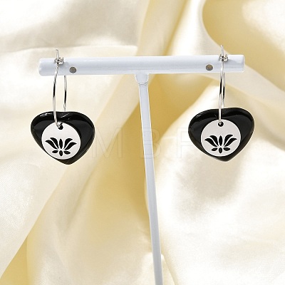 Natural Obsidian & 304 Stainless Steel Hoop Earrings for Women EJEW-G475-02P-05-1
