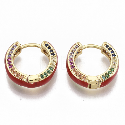 Brass Micro Pave Colorful Cubic Zirconia Huggie Hoop Earrings EJEW-S209-03D-1