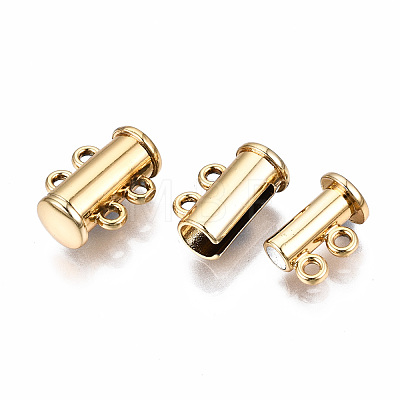 2-Strands Brass Magnetic Slide Lock Clasps PALLOY-S140-01G-1