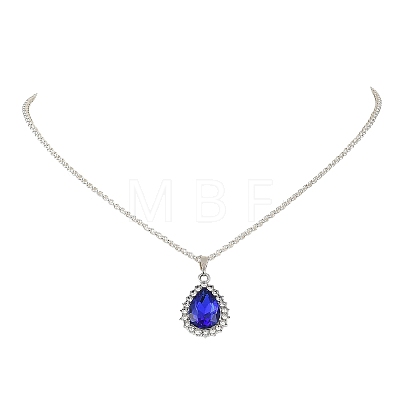 2Pcs 2 Styles Alloy Glass Teardrop Heart Pendant 304 Stainless Steel Rolo Chain Necklaces for Women NJEW-JN06499-1