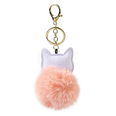 Imitation Rex Rabbit Fur Ball & PU Leather Cat Pendant Keychain X1-KEYC-K018-05KCG-02-1