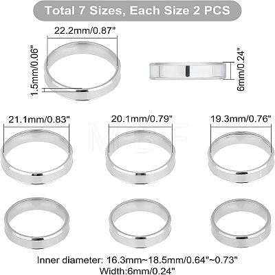 DICOSMETIC 14Pcs 7 Size 201 Stainless Steel Plain Band Ring for Men Women RJEW-DC0001-06B-1