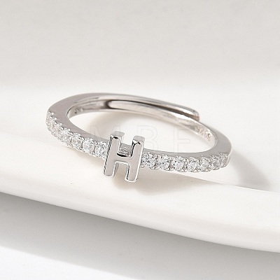 S925 Sterling Silver Adjustable Letter Rings for Women RJEW-M068-01P-H-1