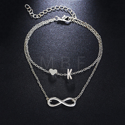 Alloy Infinity Heart Initial Charm Double Layer Anklets for Women FS-WG74AE6-11-1