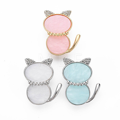 Crystal Rhinestone Cat Brooch JEWB-N007-019-FF-1