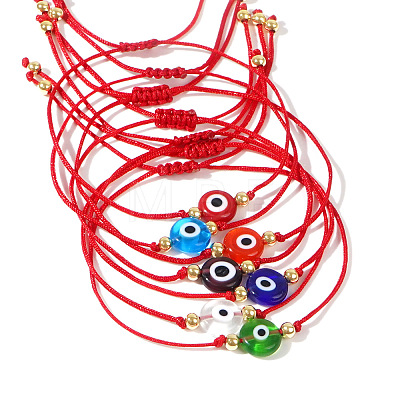 Adjustable Ethnic Red Woven Cord Glass Evil Eye Link Braided Bracelet Sets HN8708-1