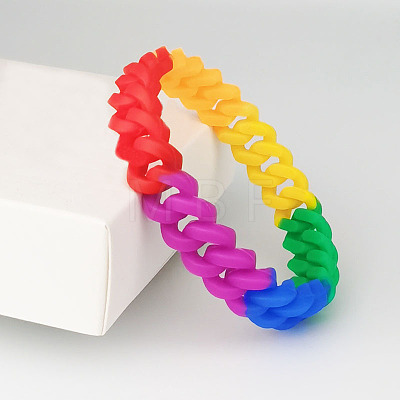 Rainbow Braided Silicone Stretch Bracelets for Men WG97979-01-1
