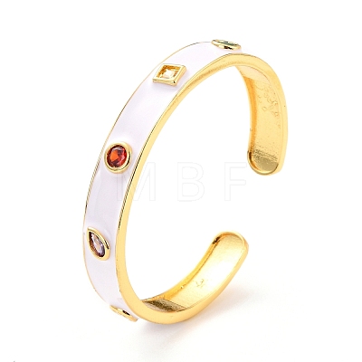 Colorful Geometry Cubic Zirconia Cuff Bangle BJEW-D448-25G-RS-1