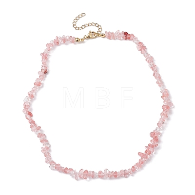 Synthetic Cherry Quartz Glass Chip Beaded Necklace NJEW-JN04616-01-1