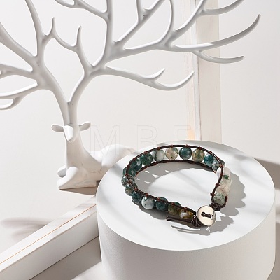 Natural Tree Agate Beaded Bracelet BJEW-JB07146-03-1