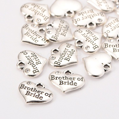 Wedding Party Supply Antique Silver Alloy Rhinestone Heart Carved Word Brother of Bride Wedding Family Charms X-TIBEP-N005-27D-1