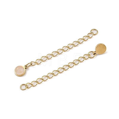 Ion Plating(IP) 316 Surgical Stainless Steel Curb Chain Extender with Natural Rose Quartz Round Charm STAS-A097-01G-03-1