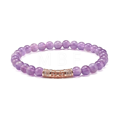 Natural Amethyst Round Beads Stretch Bracelets Set BJEW-JB06980-02-1