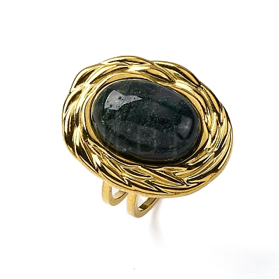 Oval Natural Moss Agate Finger Rings RJEW-M063-01G-07-1