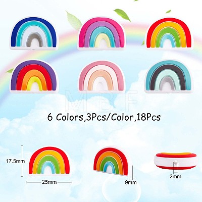 18Pcs 6 Colors Rainbow Silicone Focal Beads Bulk Rainbow Loose Spacer Beads Charm Color Silicone Beads Kit for DIY Necklace Bracelet Earrings Keychain Craft Jewelry Making JX322A-1