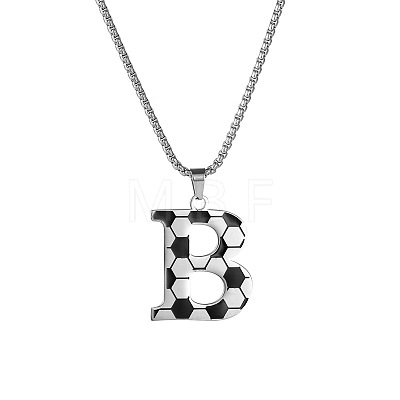 201 Stainless Steel Soccer Initial Pendant Necklacess for Men Women WG63E1E-22-1