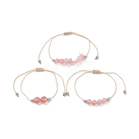 3Pcs 3 Style Synthetic Watermelon Stone Glass Braided Bead Bracelets Set BJEW-JB09334-07-1