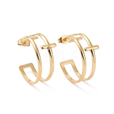 Ion Plating(IP) 304 Stainless Steel Double Cross Stud Earrings EJEW-G326-05G-1