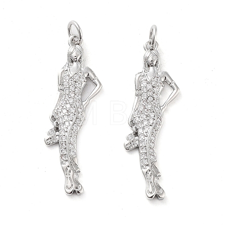 Rack Plating Brass Micro Pave Clear Cubic Zirconia Pendants KK-M280-03P-1
