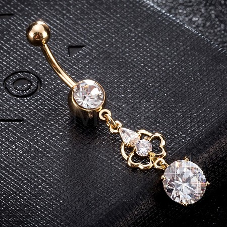 Brass Cubic Zirconia Navel Ring AJEW-EE0004-30A-1